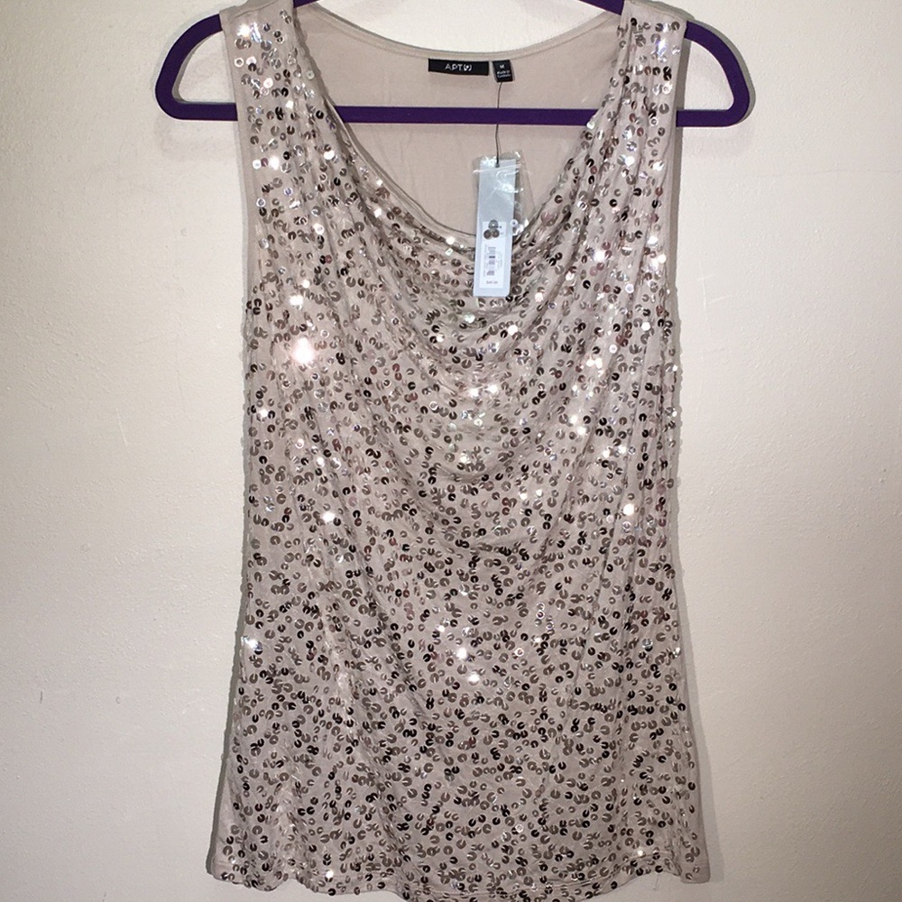 Apt 9 Beige Sequined Tunic Tank Top NWT